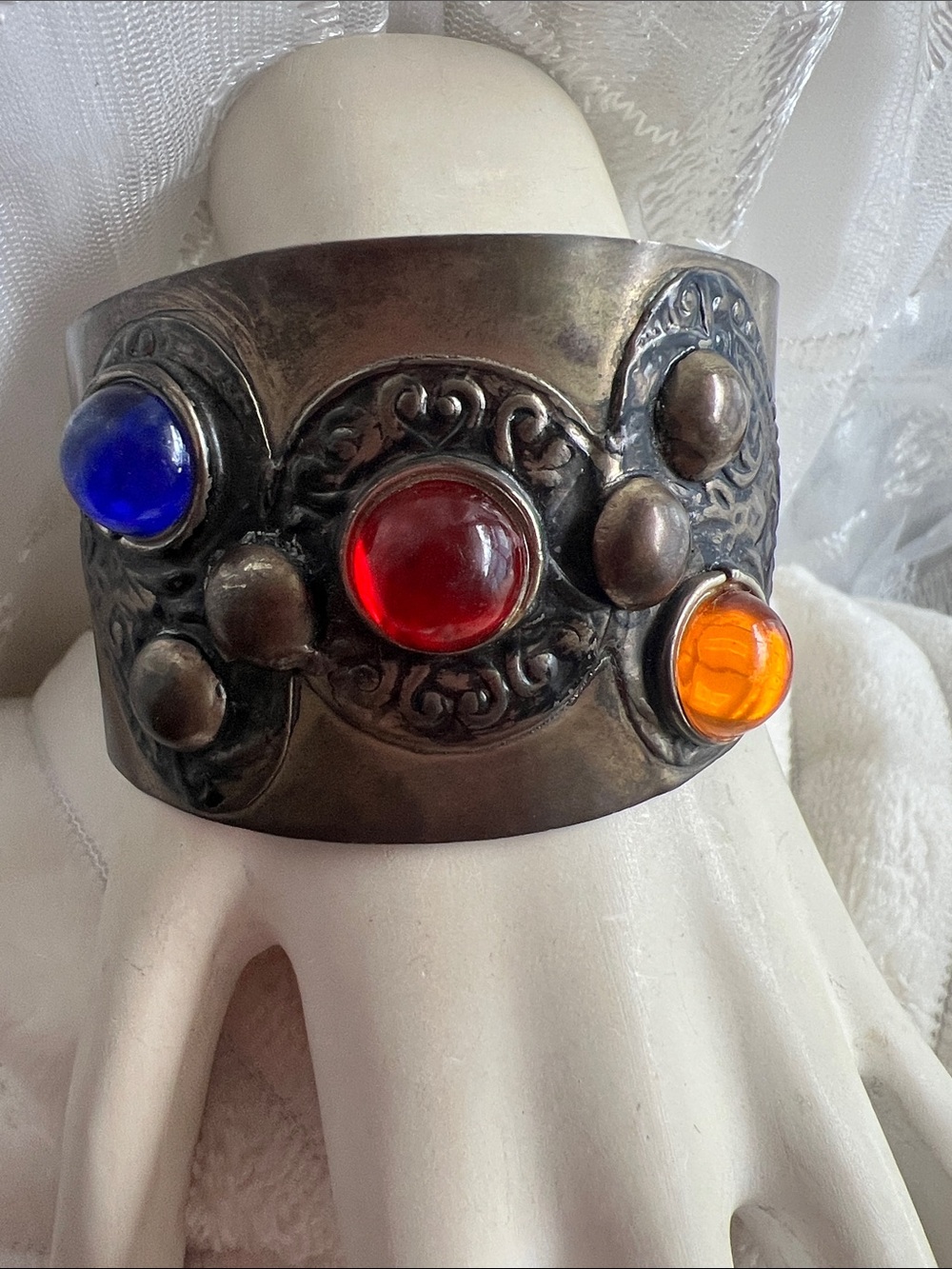 Pier 1 Multicolor Cabochon Wide Cuff Bracelet - Blue, Red, Orange
